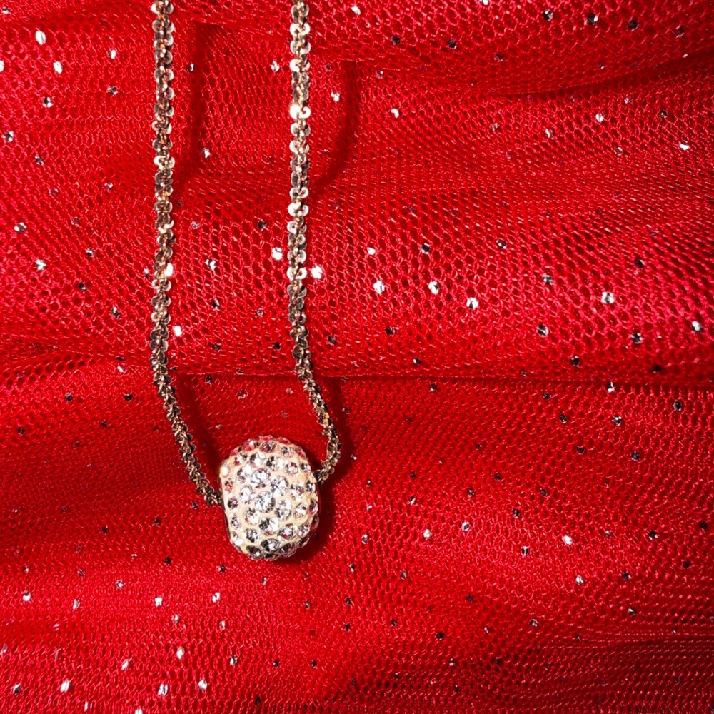 Gold Crystal Pavé Ball Pendant Necklace - Sparkling White Stones